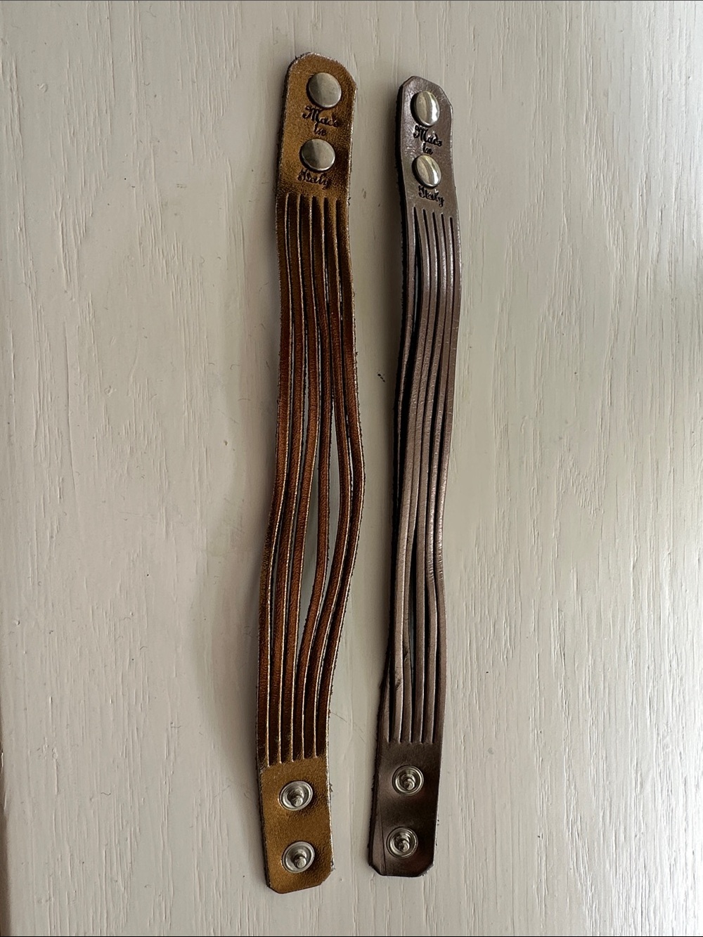 Buy 1 Get 1 FREE!!! Leather Snap Cuff Bracelet Pair - Bronze & Taupe/Silver